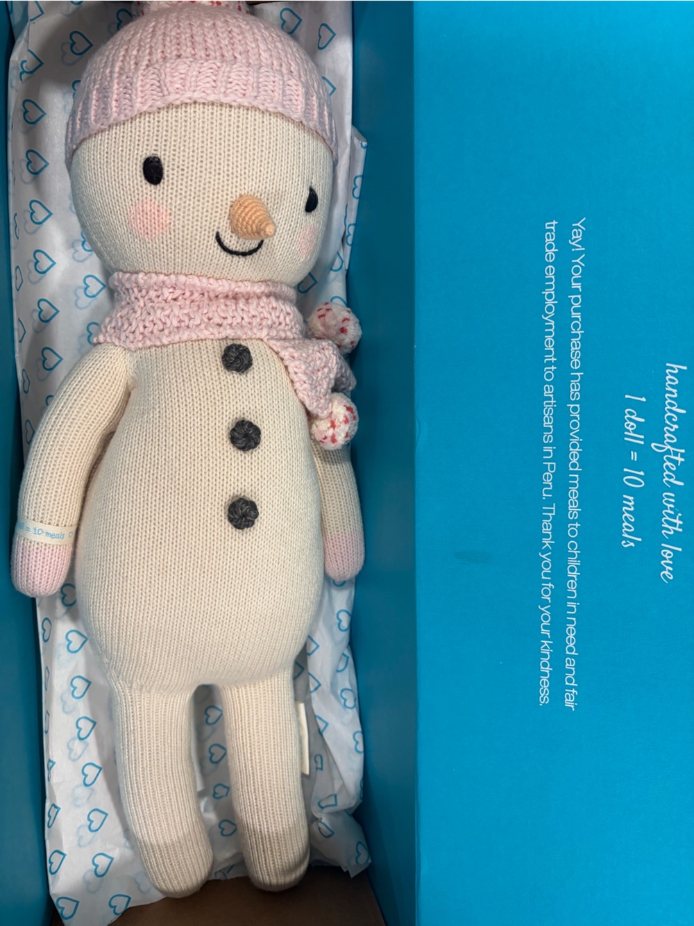 Cuddle and Kind Holly - Cream Knit Snowman Plush with Pink Hat & Scarf